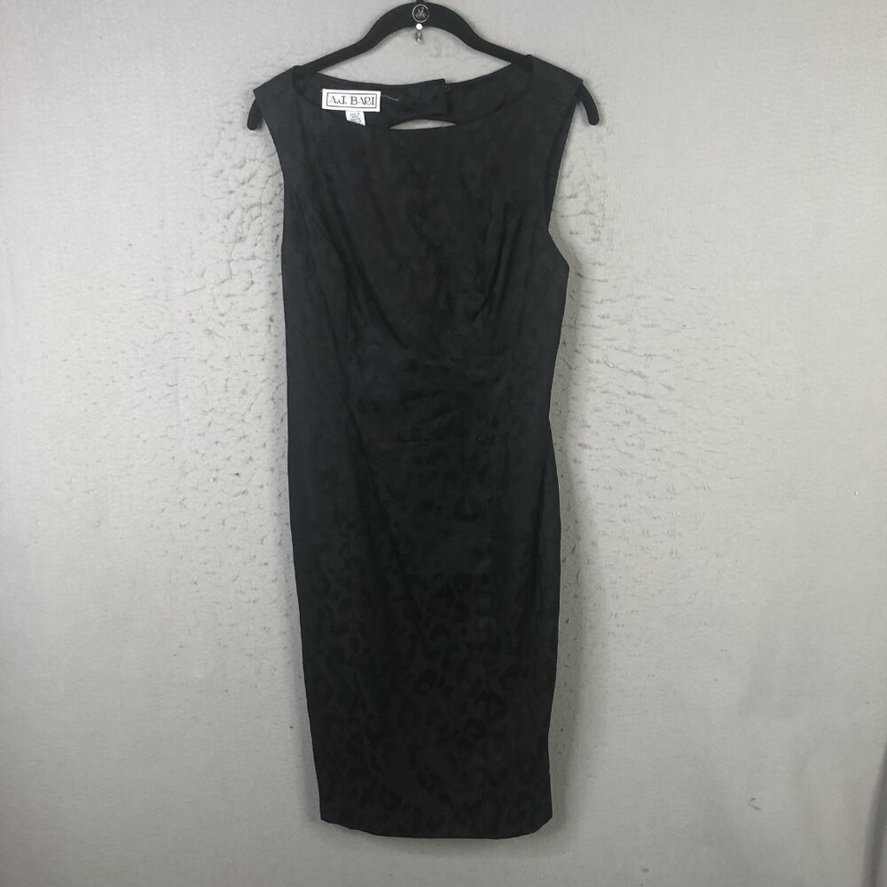 Vintage A.J. Bari Dress Womens Size 6 Black Jacquard Leopard Sheath Cutout 90s
